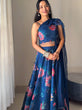 Load image into Gallery viewer, Blue Elegant Floral Draped Lehenga Set ClothsVilla