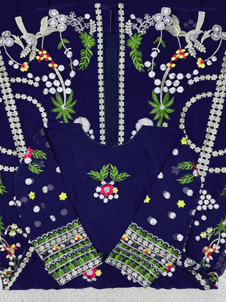Blue Elegant Fox Georgette Lehenga Set with Full-Stitched Top & Lace Border Dupatta ClothsVilla