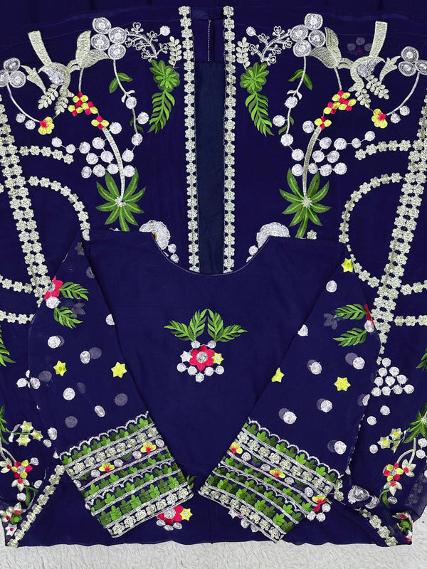 Blue Elegant Fox Georgette Lehenga Set with Full-Stitched Top & Lace Border Dupatta ClothsVilla