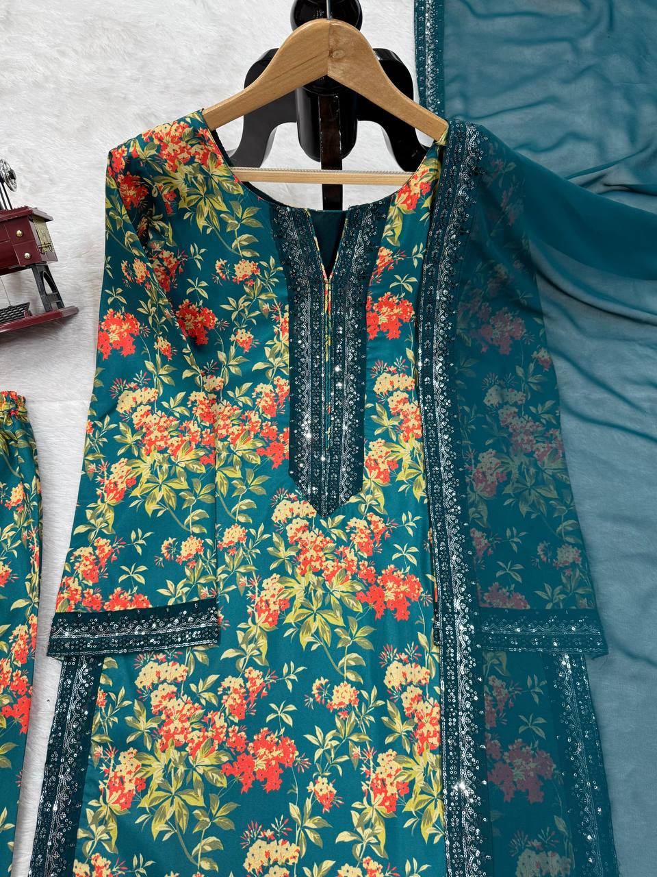 Blue Elegant French Silk Ensemble ClothsVilla