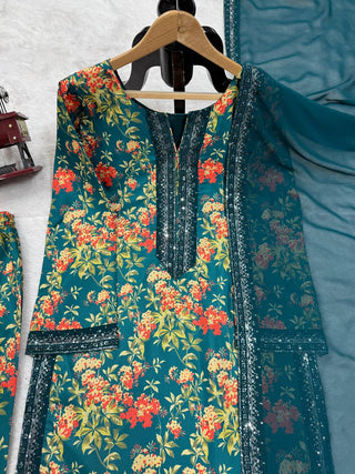 Blue Elegant French Silk Ensemble ClothsVilla