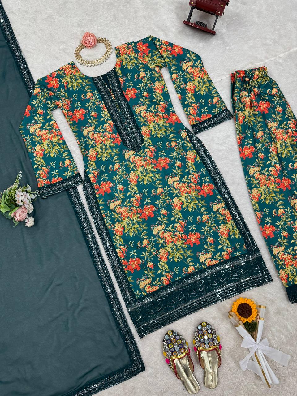 Blue Elegant French Silk Ensemble ClothsVilla