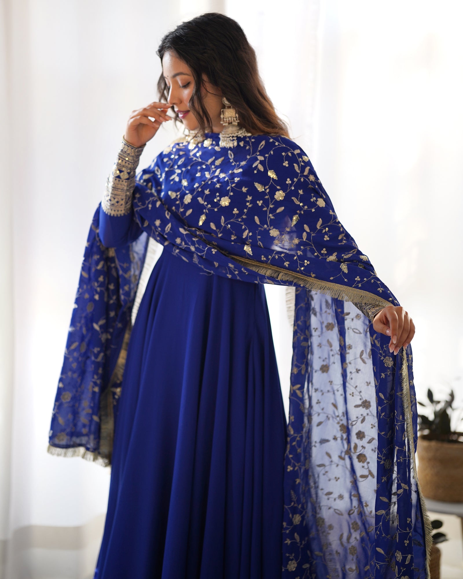 Blue Elegant Georgette Anarkali Gown Set – Festive & Wedding Ready