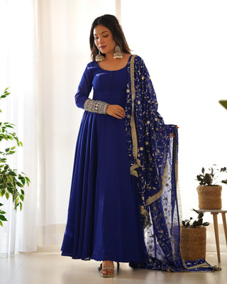 Blue Elegant Georgette Anarkali Gown Set – Festive & Wedding Ready