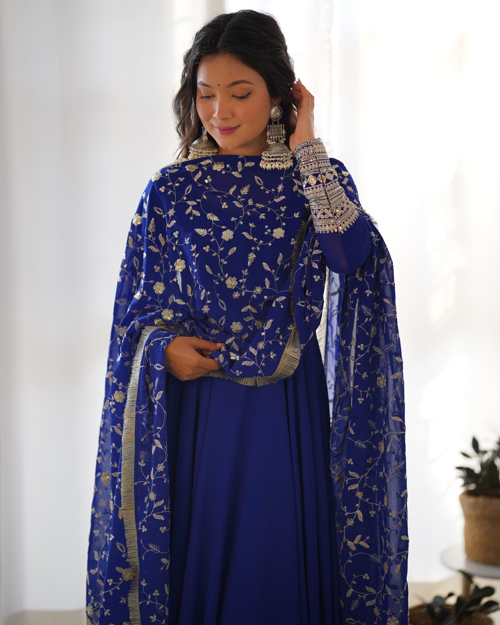 Blue Elegant Georgette Anarkali Gown Set – Festive & Wedding Ready