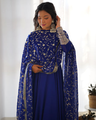 Blue Elegant Georgette Anarkali Gown Set – Festive & Wedding Ready