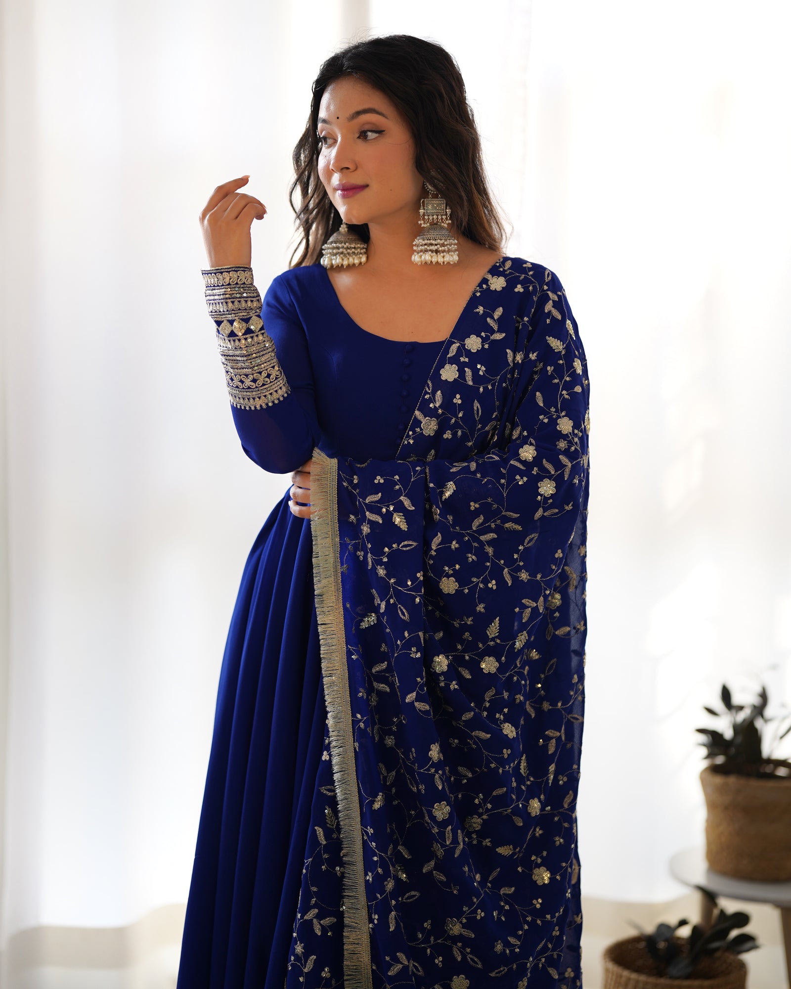 Blue Elegant Georgette Anarkali Gown Set – Festive & Wedding Ready