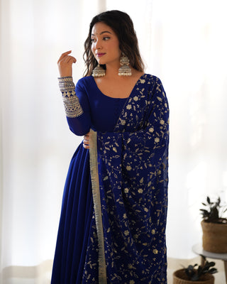 Blue Elegant Georgette Anarkali Gown Set – Festive & Wedding Ready