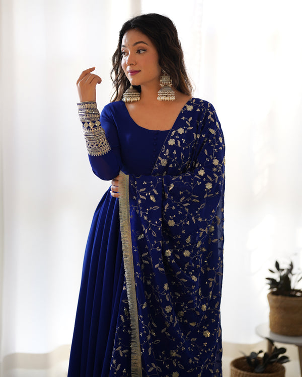 Blue Elegant Georgette Anarkali Gown Set – Festive & Wedding Ready