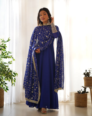 Blue Elegant Georgette Anarkali Gown Set – Festive & Wedding Ready