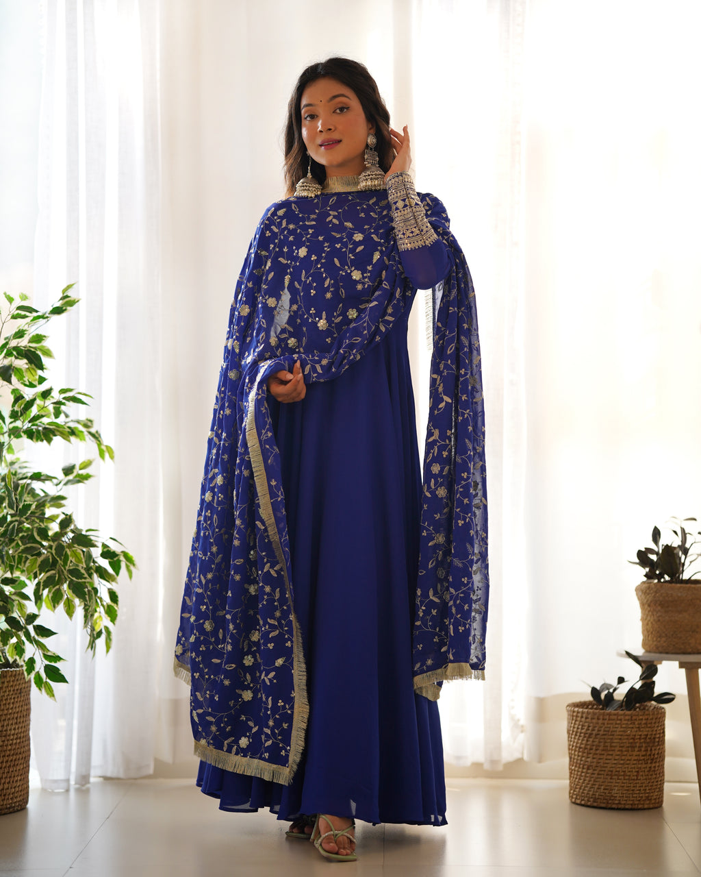 Blue Elegant Georgette Anarkali Gown Set – Festive & Wedding Ready