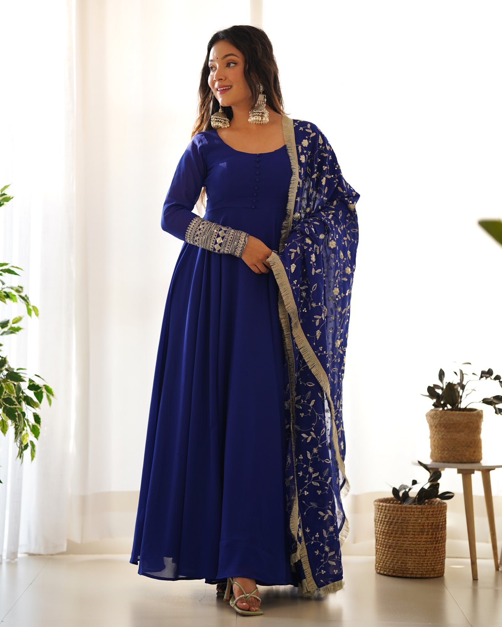 Blue Elegant Georgette Anarkali Gown Set – Festive & Wedding Ready
