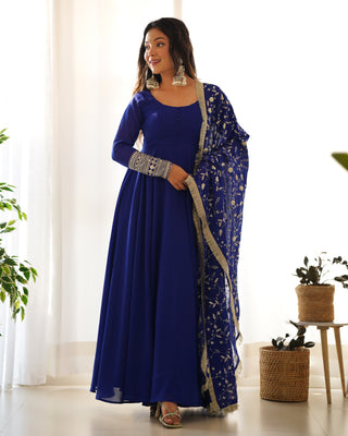Blue Elegant Georgette Anarkali Gown Set – Festive & Wedding Ready