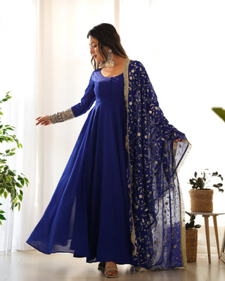 Blue Elegant Georgette Anarkali Gown Set – Festive & Wedding Ready