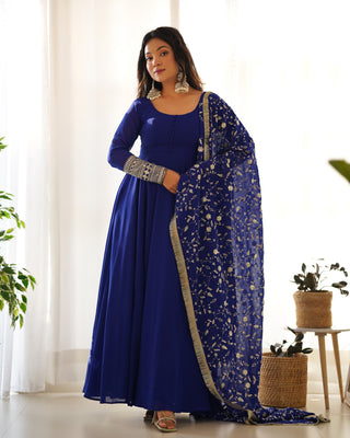 Blue Elegant Georgette Anarkali Gown Set – Festive & Wedding Ready