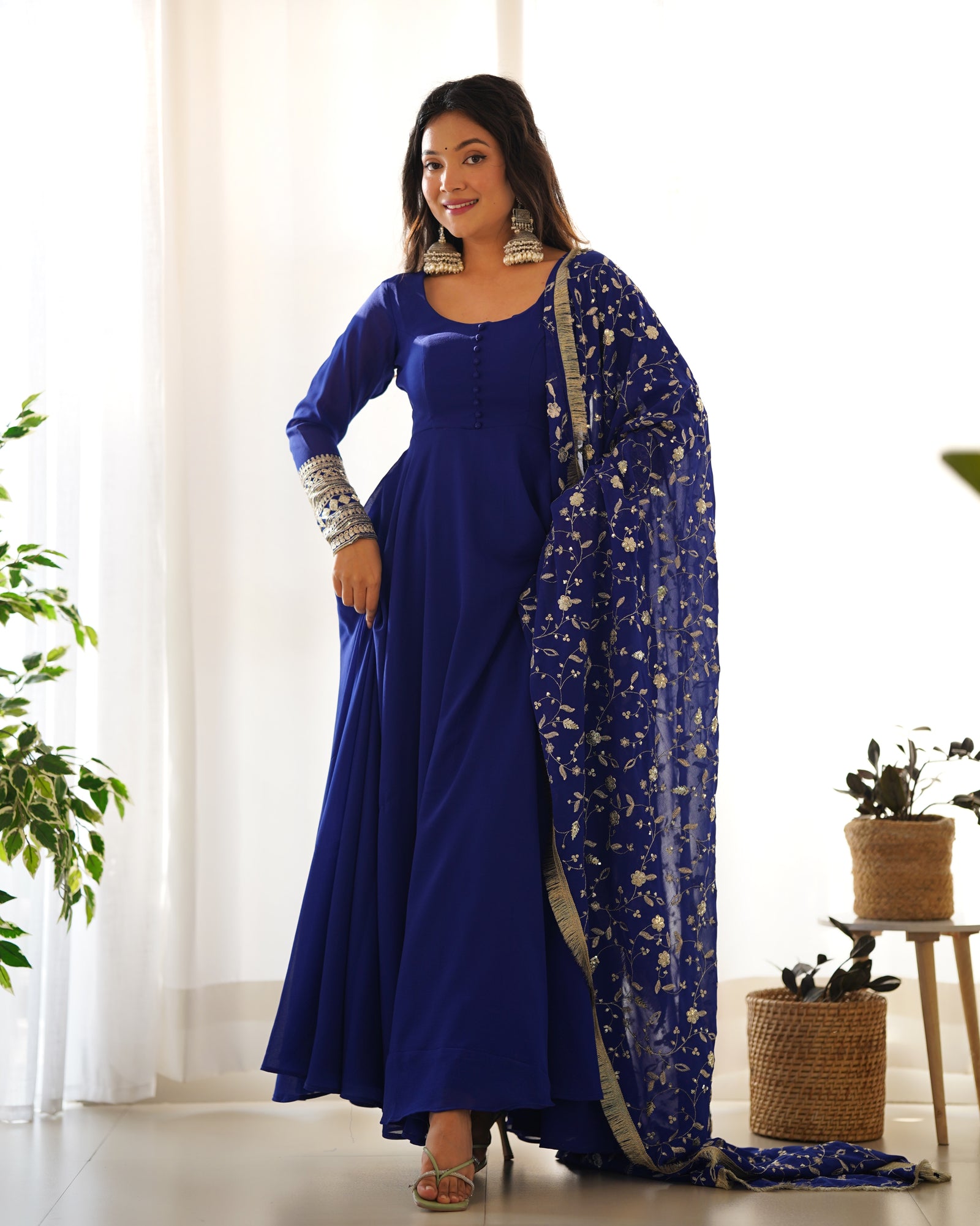 Blue Elegant Georgette Anarkali Gown Set – Festive & Wedding Ready