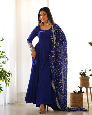 Blue Elegant Georgette Anarkali Gown Set – Festive & Wedding Ready