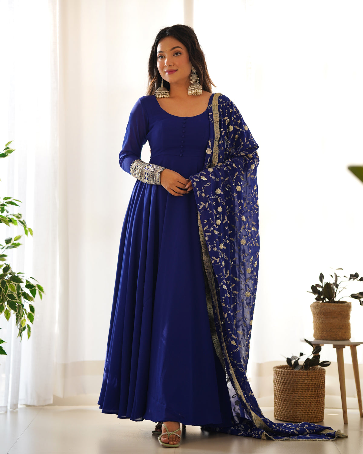 Blue Elegant Georgette Anarkali Gown Set – Festive & Wedding Ready Main image