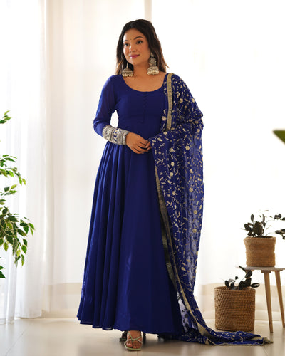 Blue Elegant Georgette Anarkali Gown Set – Festive & Wedding Ready