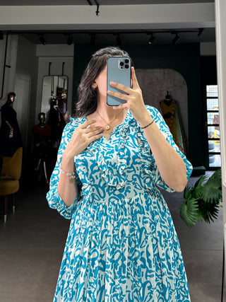 Blue Elegant Georgette Printed Frock – Stitched & Comfortable ClothsVilla