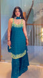 Blue Elegant Heavy Faux Georgette Handworked Sharara Set with Dupatta – Beads, Mirror & Sequin Embroidery ClothsVilla