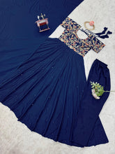 Load image into Gallery viewer, Blue Elegant Heavy Natural Crepe Gown with Intricate Coding Dori &amp; Sequin Work ClothsVilla