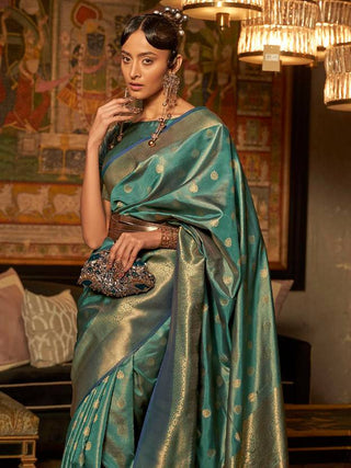 Blue Elegant Kanjivaram Kanchipuram Silk Saree Traditional Grace Clothsvilla