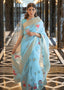 Blue Elegant Linen Saree with Floral Printed Weaving Work ClothsVilla