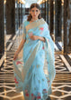 Load image into Gallery viewer, Blue Elegant Linen Saree with Floral Printed Weaving Work ClothsVilla