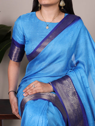 Blue Elegant Marsh Mello Zari Weaving Saree with Matching Unstitched Blouse – Traditional Festive & Wedding Wear Clothsvilla