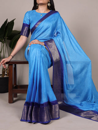 Blue Elegant Marsh Mello Zari Weaving Saree with Matching Unstitched Blouse – Traditional Festive & Wedding Wear Clothsvilla