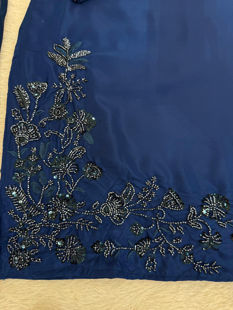 Blue Elegant Natural Crepe Farshi Set with Beaded Top & Sequins Dupatta ClothsVilla