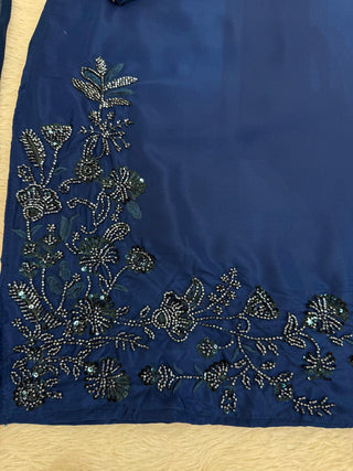 Blue Elegant Natural Crepe Farshi Set with Beaded Top & Sequins Dupatta ClothsVilla