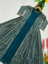 Load image into Gallery viewer, Blue Elegant Party Wear Gown &amp; Long Koti Set with Embroidery and Sequins Clothsvilla