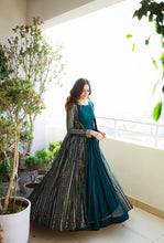 Load image into Gallery viewer, Blue Elegant Party Wear Gown &amp; Long Koti Set with Embroidery and Sequins Clothsvilla