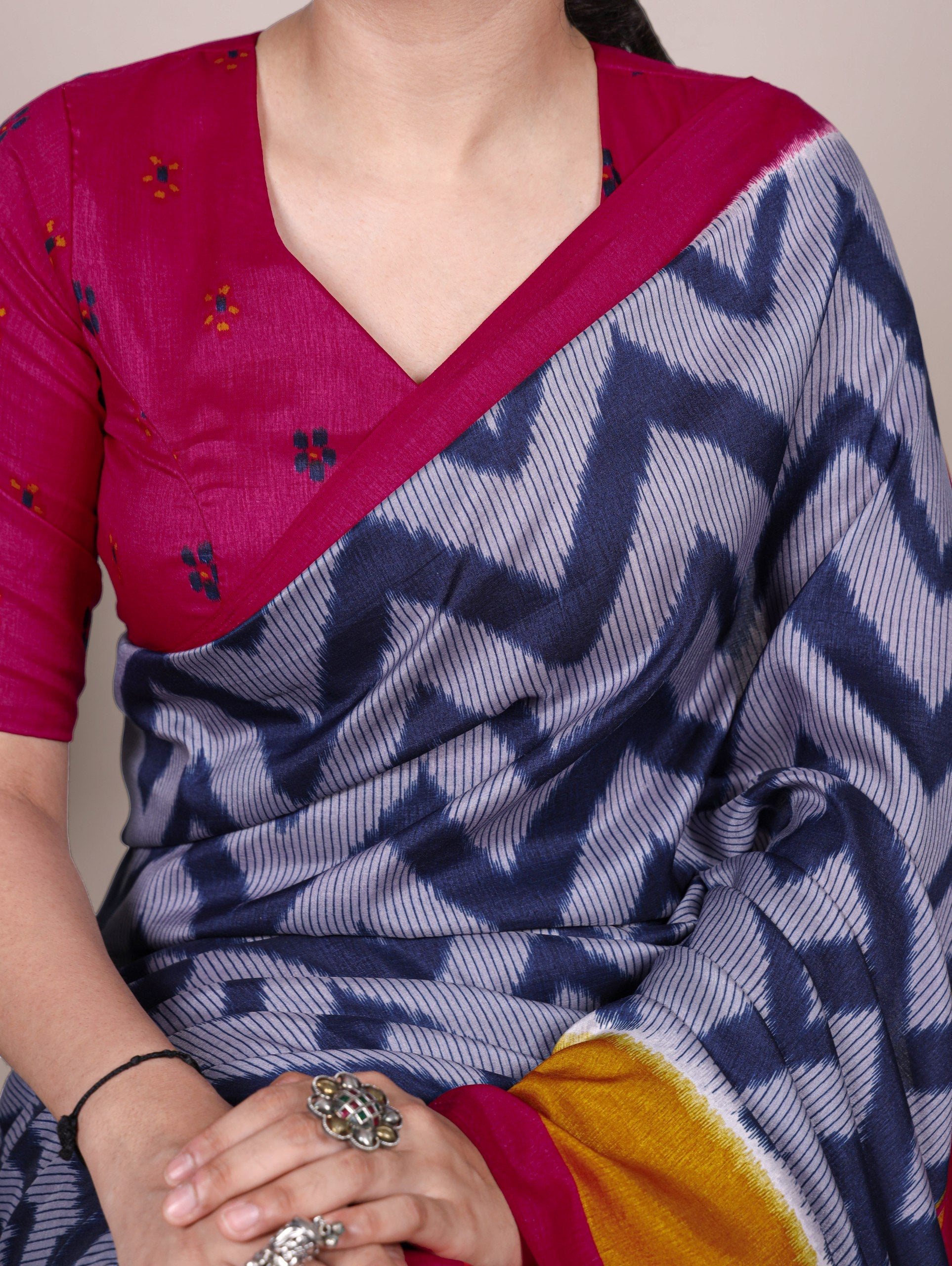 Blue Elegant Printed Tasar Silk Saree with Matching Unstitched Blouse Piece Secondary image