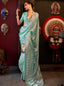 Blue Elegant Pure Satin Handloom Saree with Unstitched Blouse Piece Clothsvilla