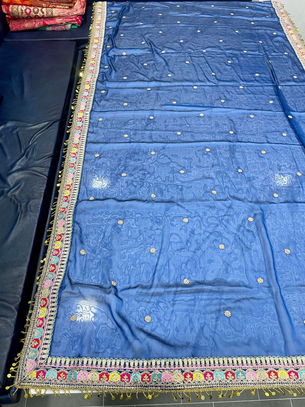 Blue Elegant Rangoli Silk Saree with Resham, Zari & Sequins Work Unstitched Blouse Included ClothsVilla
