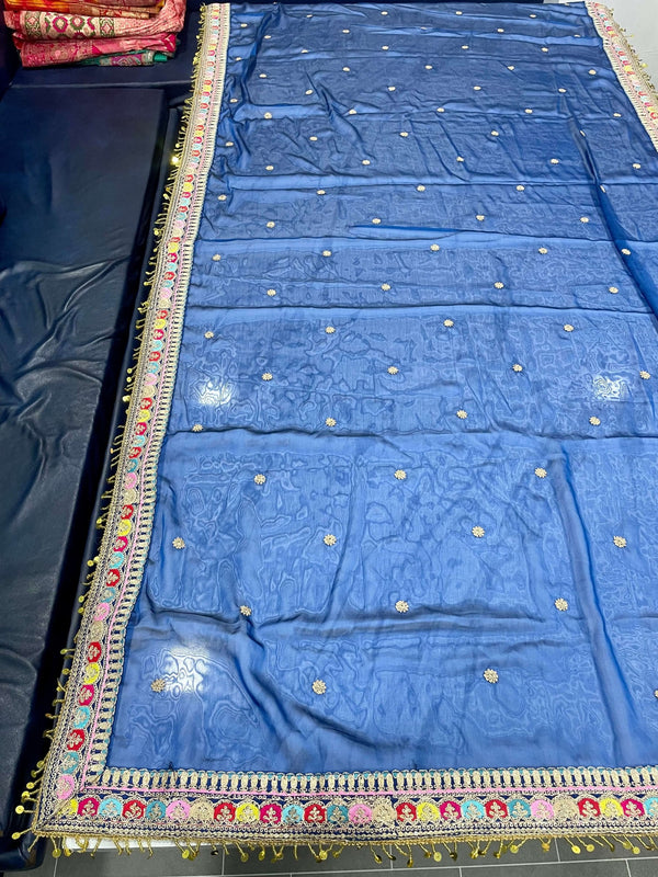 Blue Elegant Rangoli Silk Saree with Resham, Zari & Sequins Work Unstitched Blouse Included ClothsVilla