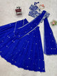 Load image into Gallery viewer, Blue Elegant Ruffle-Style Lehenga Saree with Sequins &amp; Thread Work