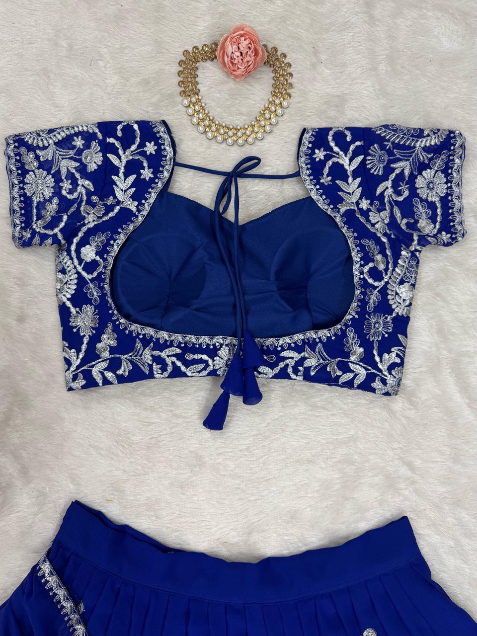 Blue Elegant Ruffle-Style Lehenga Saree with Sequins & Thread Work