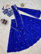 Load image into Gallery viewer, Blue Elegant Ruffle-Style Lehenga Saree with Sequins &amp; Thread Work
