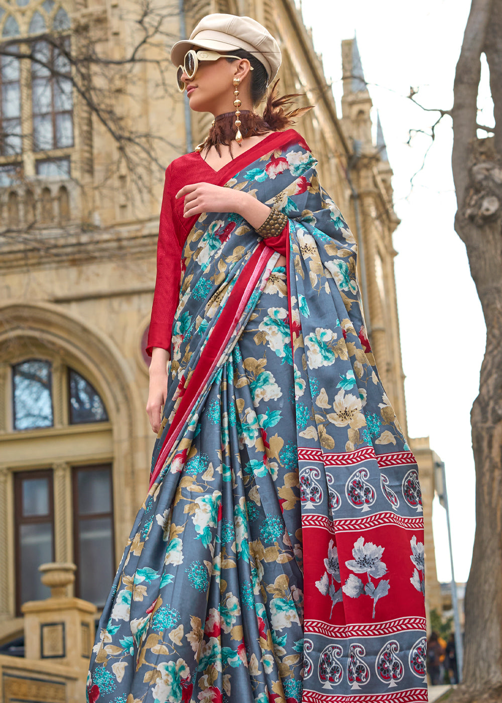 Blue Elegant Satin Crepe Saree – A Perfect Blend of Luxury & Grace ClothsVilla