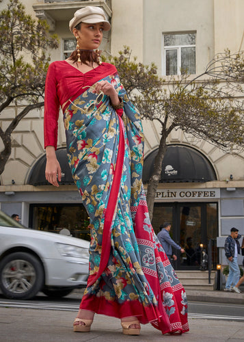 Blue Elegant Satin Crepe Saree – A Perfect Blend of Luxury & Grace ClothsVilla