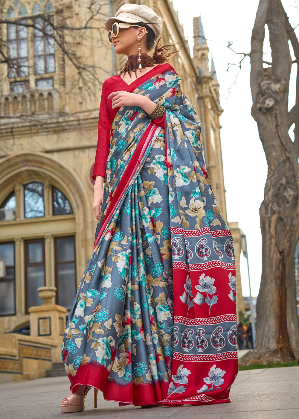 Blue Elegant Satin Crepe Saree – A Perfect Blend of Luxury & Grace ClothsVilla
