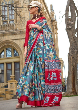 Blue Elegant Satin Crepe Saree – A Perfect Blend of Luxury & Grace ClothsVilla