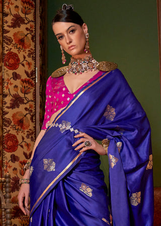 Blue Elegant Satin Silk Saree – Evening Cocktail & Dinner Party Wear ClothsVilla