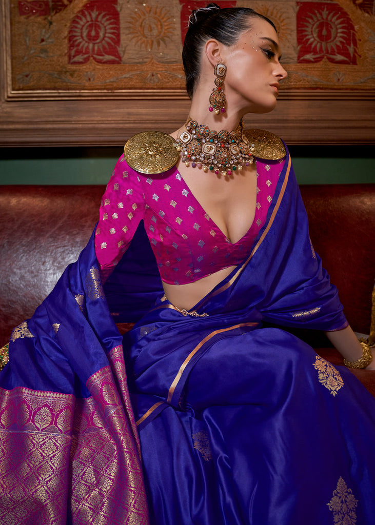Blue Elegant Satin Silk Saree – Evening Cocktail & Dinner Party Wear ClothsVilla