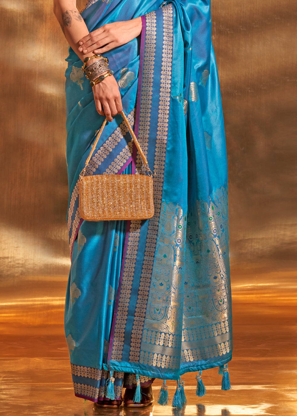 Blue Elegant Satin Silk Saree – Luxurious Drape for Every Occasion ClothsVilla
