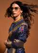 Load image into Gallery viewer, Blue Elegant Satin Traditional Saree with Zari &amp; Thread Work ClothsVilla